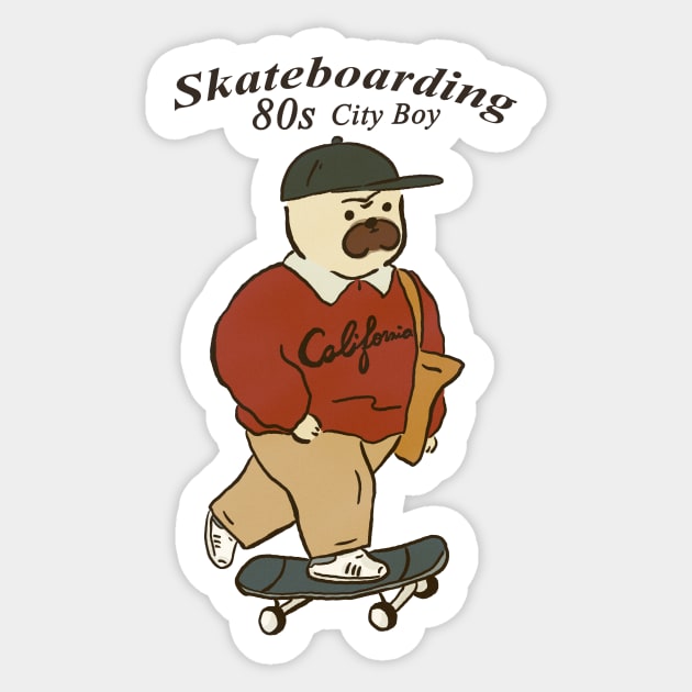 california skate boarding and pug dog Sticker by LittleAdong